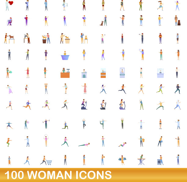 100名女性图标设置卡通风格图片下载