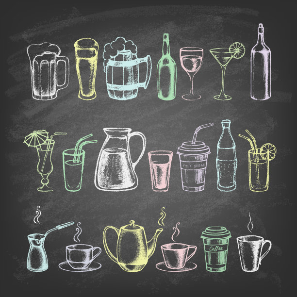 设置手绘杯子和瓶子图片下载