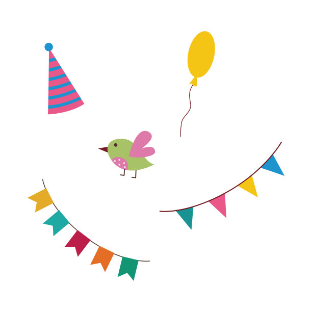 设置生日聚会装饰元素的平面图片下载