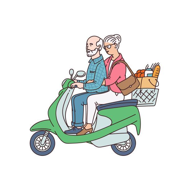 老两口骑摩托车的漫画图片下载