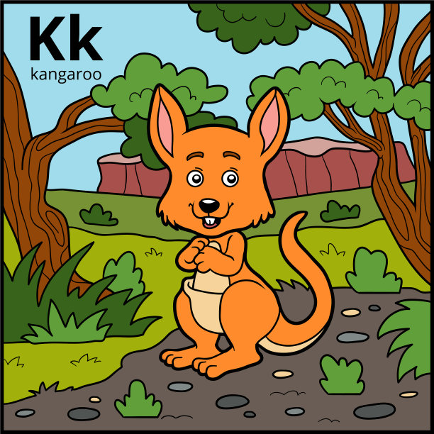 儿童的彩色字母表字母k袋鼠图片下载