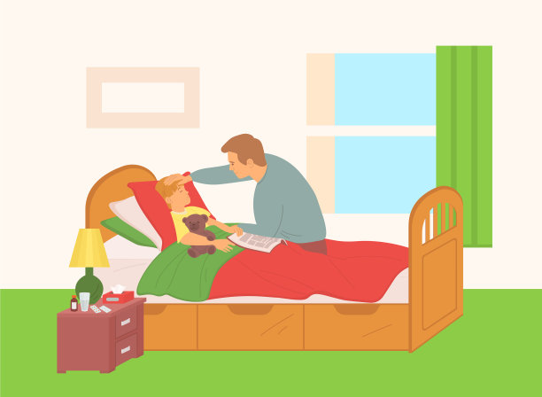 父亲照顾生病的儿子，父亲照顾生病的孩子图片下载