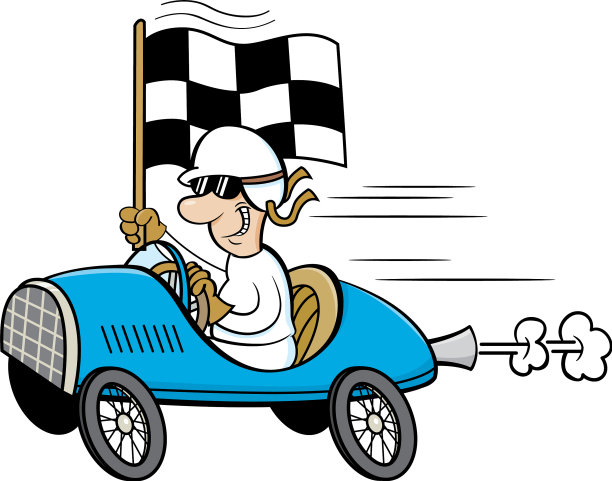 卡通人物在赛车中挥舞着格子旗图片下载