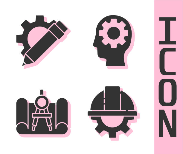 设置工人安全帽、铅笔和齿轮图片下载