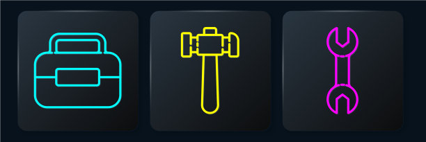 设置线工具箱扳手和锤黑色图片下载