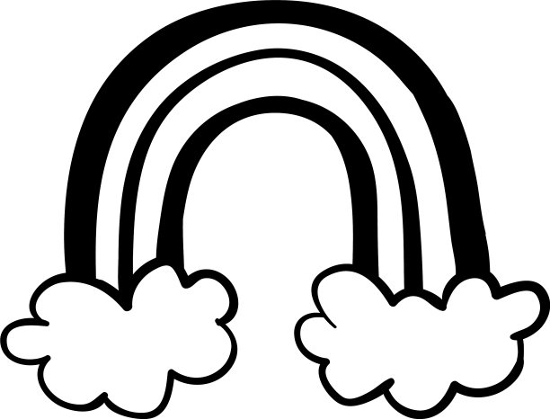 彩虹和云朵的黑白轮廓涂鸦图片下载