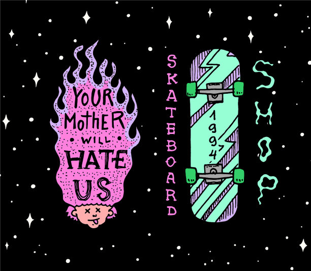 燃烧头发人物滑板标签图片下载