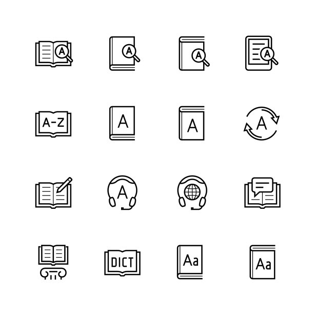 字典词汇书图标设置在细线图片下载