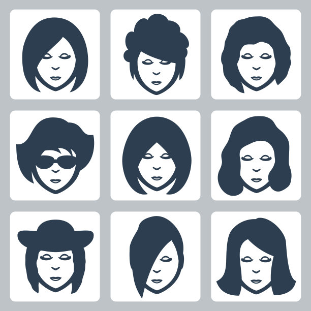 孤立的女性面孔图标集图片下载