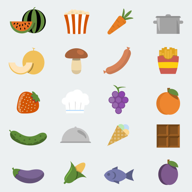 食物图标设置在平面风格图片下载