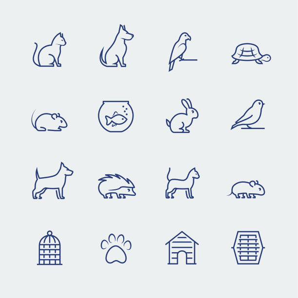 宠物相关图标设置在细线风格图片下载