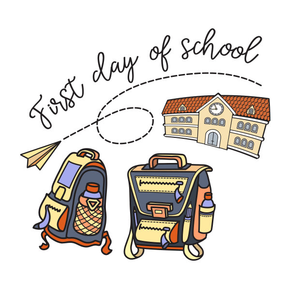 回到学校手绘文字学校书包图片下载