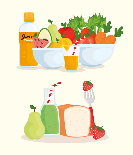健康的食物，蔬菜，水果，面包和果汁图片下载