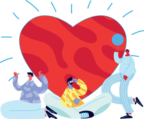 男人的化身卡通气球和心脏图片下载