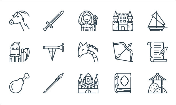 中世纪线条图标线性设置质量线图片下载