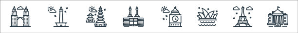 世界纪念碑线图标线性设置质量线图片下载