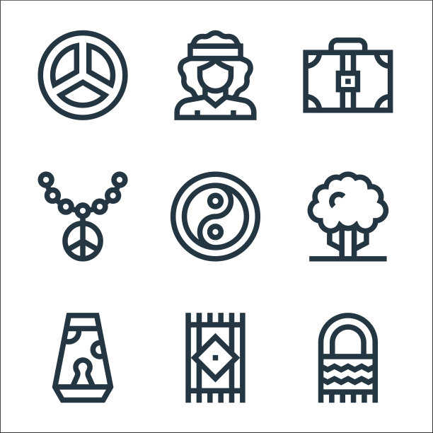 嬉皮士线图标线性集质量线集图片下载