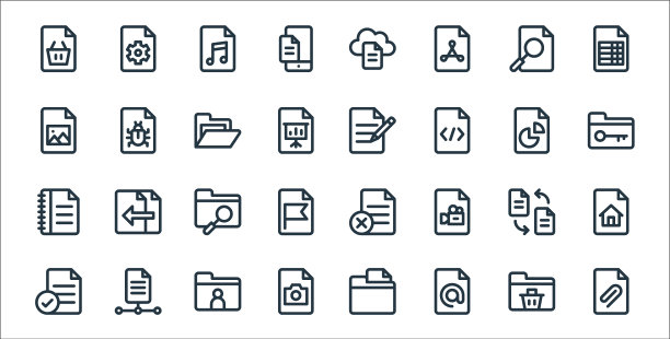 文档和文件行图标线性集的质量图片下载