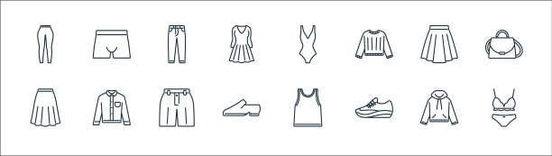 衣服和装备线图标线性集质量图片下载