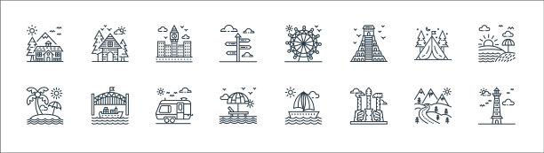 旅游线图标线性集质量线集图片下载