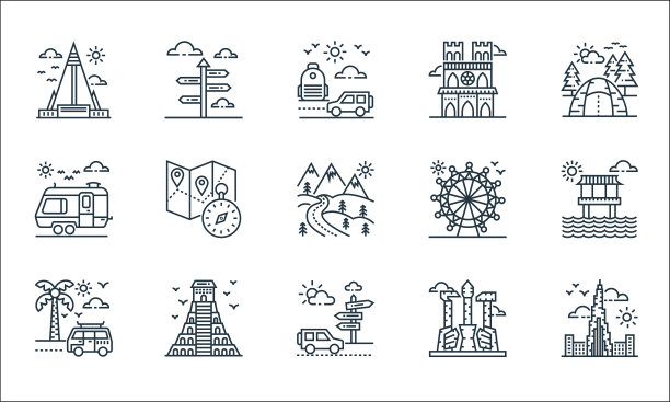 旅游线图标线性集质量线集图片下载