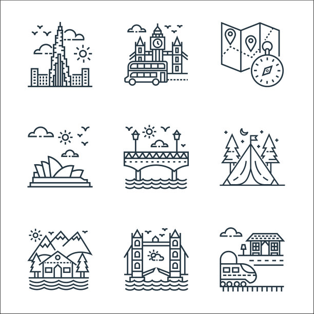 旅游线图标线性集质量线集图片下载