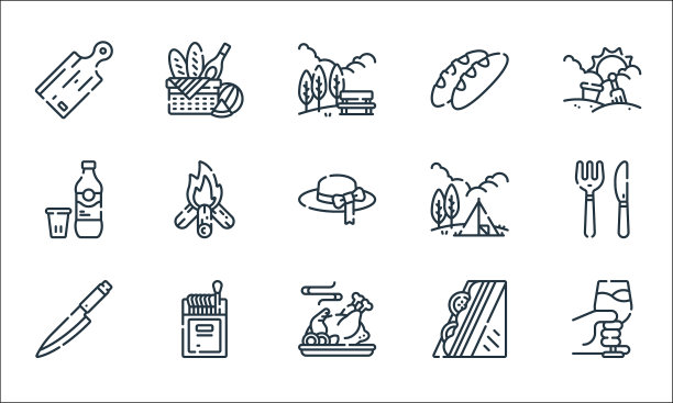 野餐线图标线性集质量线集图片下载
