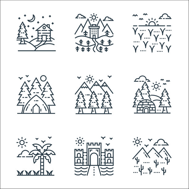 自然和景观线图标线性集合图片下载