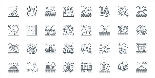 自然和景观线图标线性集合图片下载