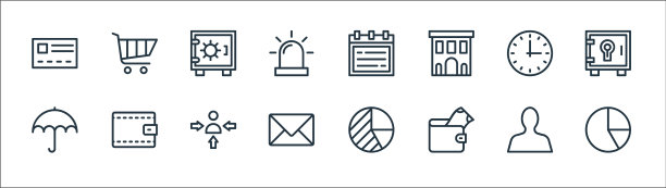 银行和金融线图标线性集质量图片下载