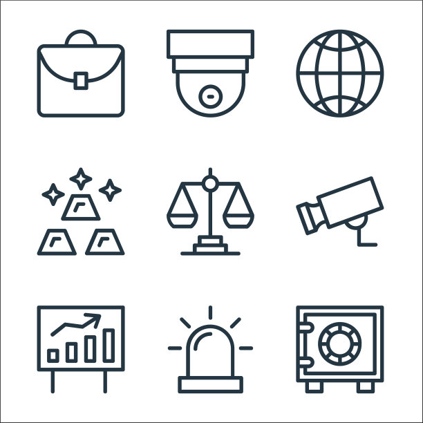 银行和金融线图标线性集质量图片下载