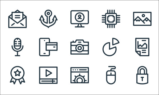 数字营销线图标线性集质量图片下载