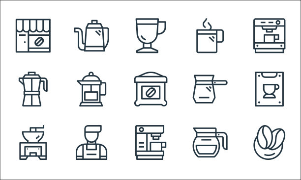 咖啡线图标线性集质量线集图片下载