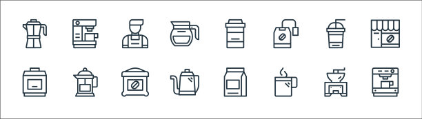 咖啡线图标线性集质量线集图片下载