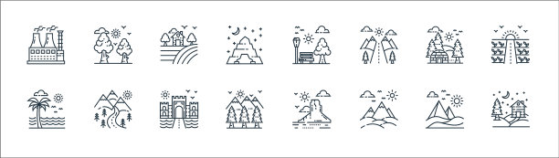 自然和景观线图标线性集合图片下载