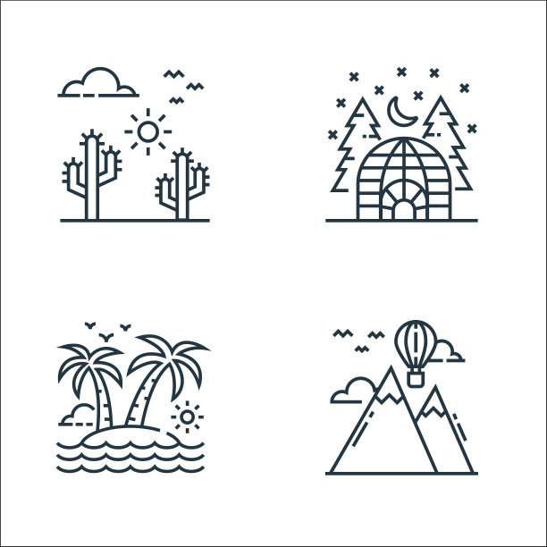 自然和景观线图标线性集合图片下载