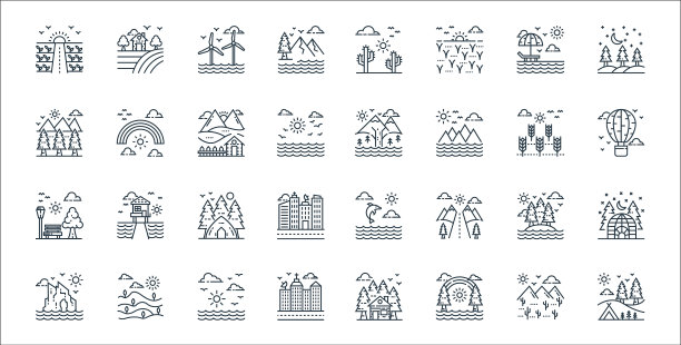 自然和景观线图标线性集合图片下载