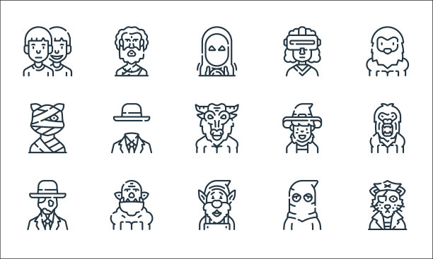 神奇的人物线条图标线性集合图片下载