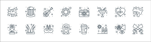 巴西嘉年华线图标线性集质量图片下载