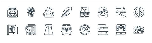 嬉皮士线图标线性集质量线集图片下载