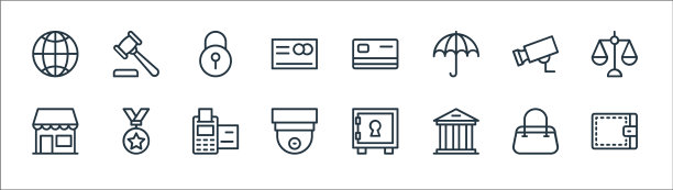 银行和金融线图标线性集质量图片下载