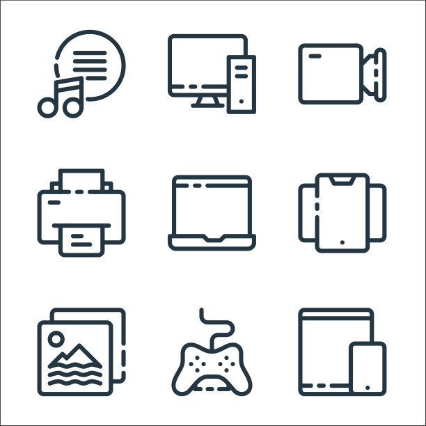 多媒体和电子线图标线性集图片下载