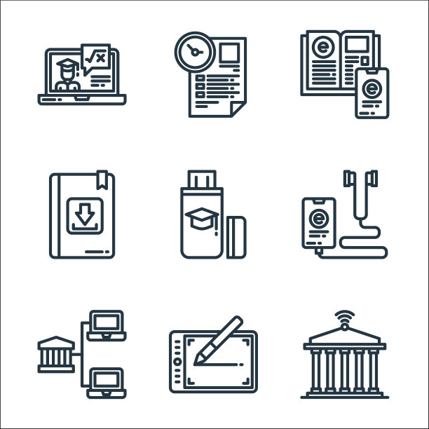 电子学习线图标线性集质量线集图片下载