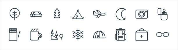 露营线图标线性集质量线集图片下载