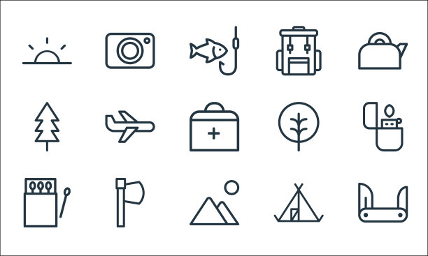 露营线图标线性集质量线集图片下载