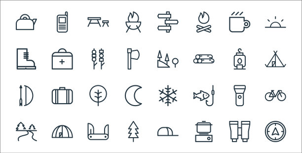 露营线图标线性集质量线集图片下载