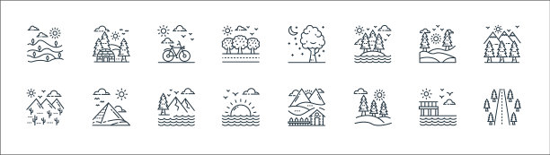 自然和景观线图标线性集合图片下载