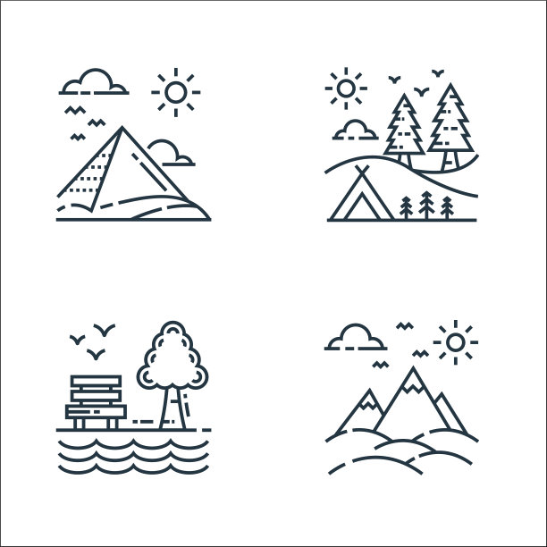 自然和景观线图标线性集合图片下载