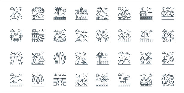 自然和景观线图标线性集合图片下载