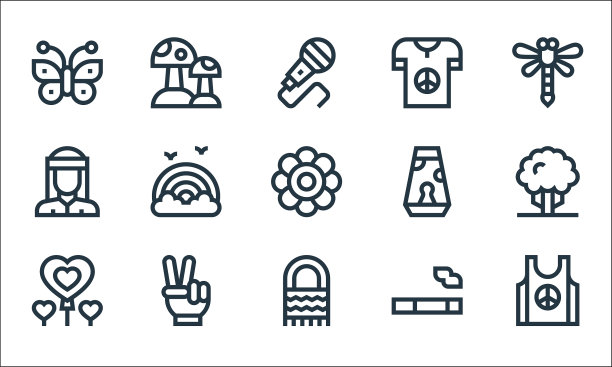 嬉皮士线图标线性集质量线集图片下载